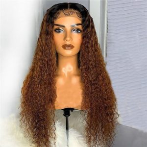28 Inch Long Ombre Color Curly Wig 1B 27 Honey Blonde Lace Front Human Hair Wigs For Women Burgundy 99J Red Wig 150% 250% - Image 4