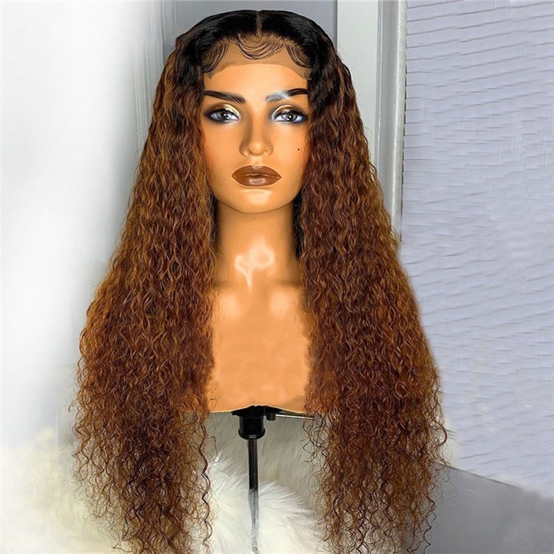 28 Inch Long Ombre Color Curly Wig 1B 27 Honey Blonde Lace Front Human Hair Wigs For Women Burgundy 99J Red Wig 150% 250% - Image 4