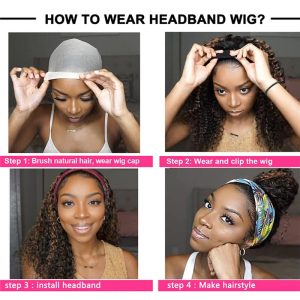 Curly Ombre Headband Wigs Human Hair Wig for Black Women P4/27 Black with Auburn Highlights Water Wave Wigs None Lace Front Attached Machine Made Wigs - Image 6