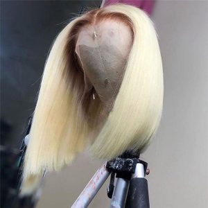 T4/613 Bob Lace Front Wigs Peruvian Remy Straight 613 Blonde Bob Wig Colored Human Hair Wigs Transparent Lace Wigs For Women 180 - Image 2