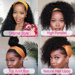 Headband Wig Human Hair Curly Headband Wigs for Black Women 150% Density Brazilian Virgin Human Hair Headband Wig Curly Headband Wig - Image 4