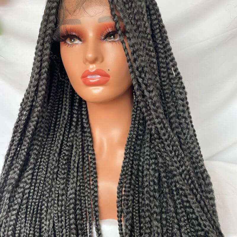 9x6 Lace Ombre Wigs 36 Inch double Lace Front Box Braided Wigs Knotless Lace Frontal Wig Synthetic Black Hand Braided Cornrow Braids Wigs With Baby Hair - Image 14