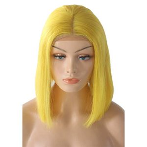 Yellow Silky Straight 13x4 Short Bob Human Hair Wigs Brazilian Remy Wig Yellow Bob Frontal Wigs For Women Pre Plucked Transparent Wigs 150% - Image 5
