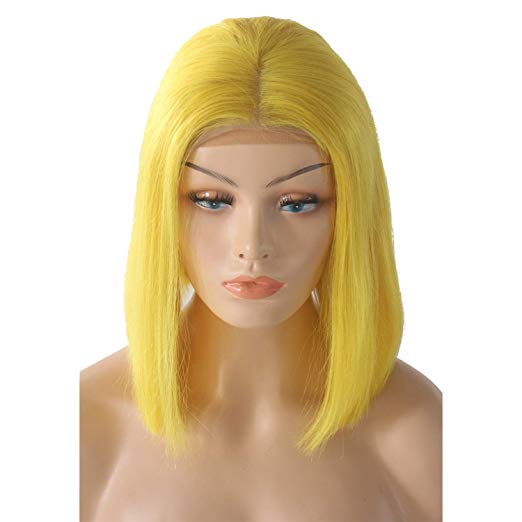 Yellow Silky Straight 13x4 Short Bob Human Hair Wigs Brazilian Remy Wig Yellow Bob Frontal Wigs For Women Pre Plucked Transparent Wigs 150% - Image 5
