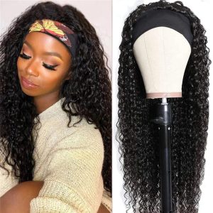 Headband Wig Human Hair Curly Headband Wig Glueless None Lace Front Wigs Machine Made Wigs,18 inch Virgin Human Hair Headbands wig for Black Women