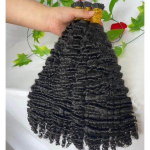 3B 3C Camodian Hair Kinky Curly Microlinks Human Hair Extensions Vrigin Hair Weave Bundles I Tip Hair Extensions Bulk Natural Black Color