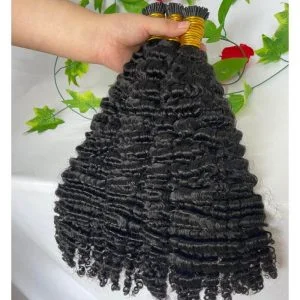 3B 3C Camodian Hair Kinky Curly Microlinks Human Hair Extensions Vrigin Hair Weave Bundles I Tip Hair Extensions Bulk Natural Black Color