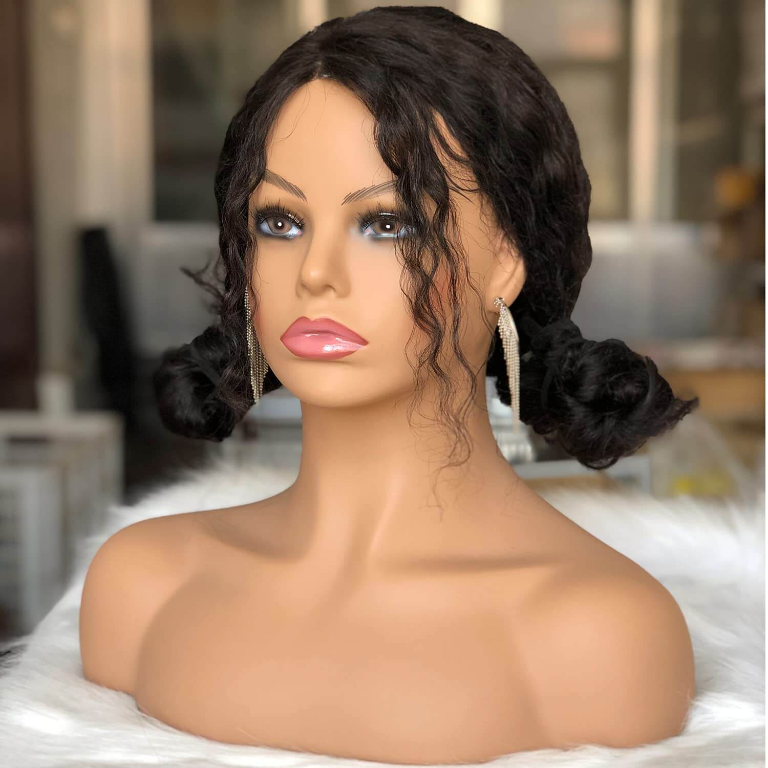 Realistic Female Mannequin Head with Shoulder Manikin PVC Head Bust Wig Head Stand with Makeup for Wigs Display Making,Styling,Sunglasses,Necklace Ear - Image 5