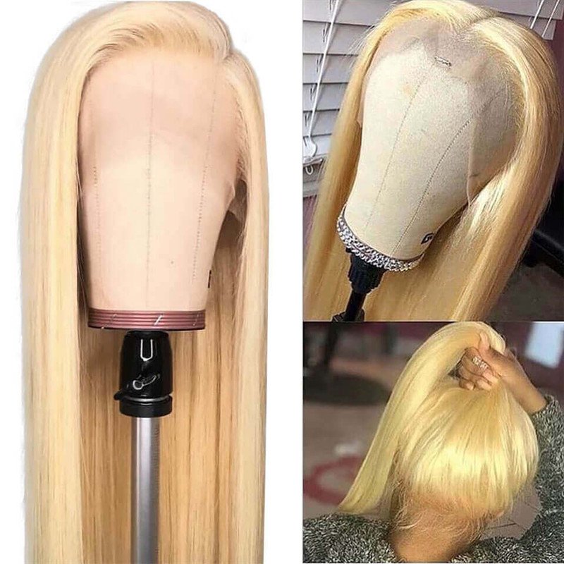 #613 Blonde Straight Lace Front Wig Human Hair Transparent Lace Wigs For Black Women 150% Brazilian Remy Short Bob Wig - Image 4