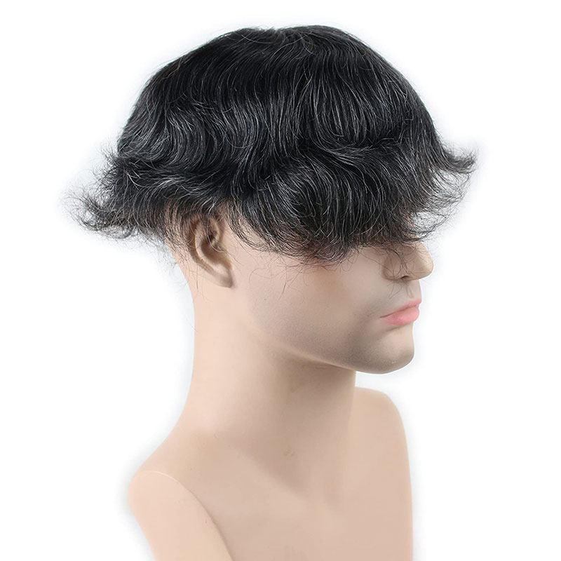 Pwigs Hair Replacement for Men Thin Skin Toupee Mono Lace Top Men's Hair Pieces Replacement System 1B Mixed 20%Grey Hair Men's Wig 10x8inch - Image 5