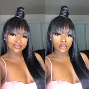 Human Hair Wigs With Bangs Brazilian Remy For Women 13x4 Lace Front Wig With Bangs