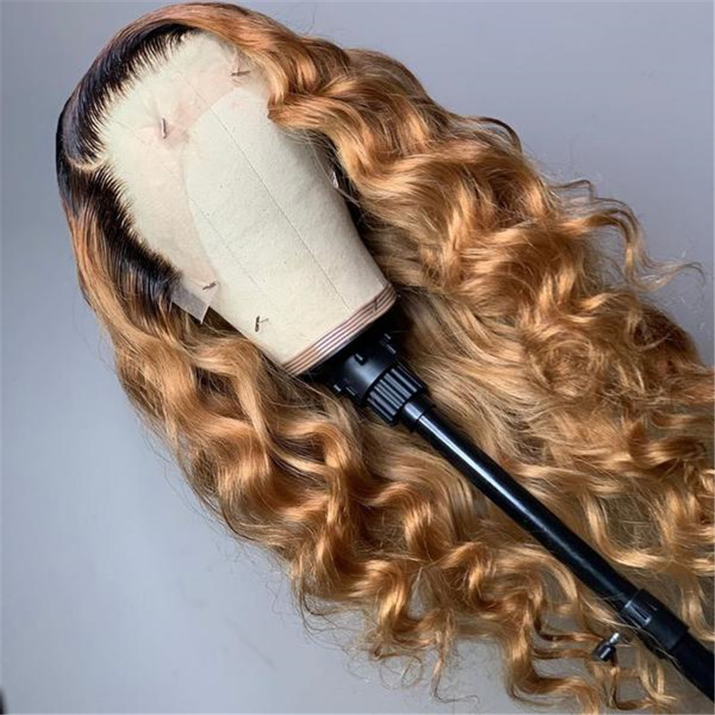 Human Hair Blond Color Ombre Color Dark Root Lace Front Wig - Image 2