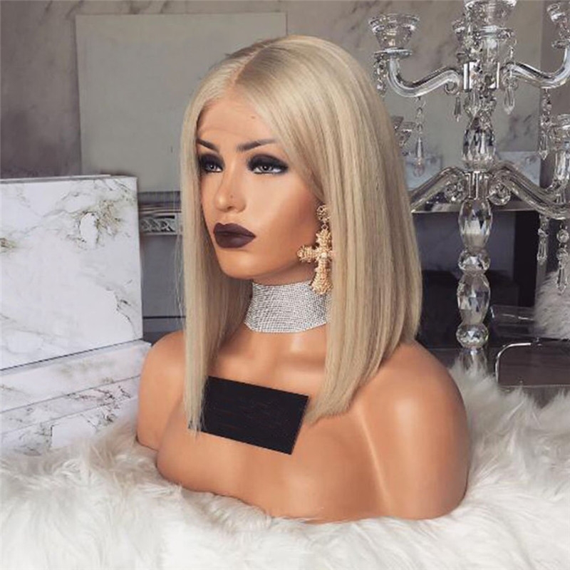 Glueless Lace Front Blond Human Hair Bob Wigs With Baby Hair Pre Plucked #60 Light Blonde Short Brazilian Full Lace Wigs Cap Top Grade Remy Hair - Image 2