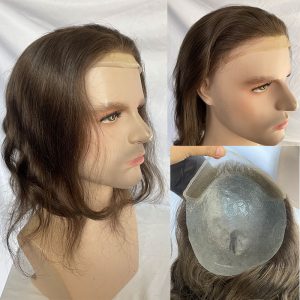 12" Long Hair Men's Toupee Hair Replacement Systems Swiss Lace Front Natural Hairline Hairpieces Thin Skin PU V-looped 10"x8" Base Size - Image 3