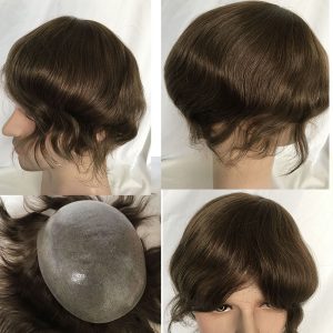 Alternative view of Toupee for Man Ultra Thin Skin PU Men's Hairpiece European Virgin Human Hair Replacement System Pieces 10x8inch #4 Light Brown Color