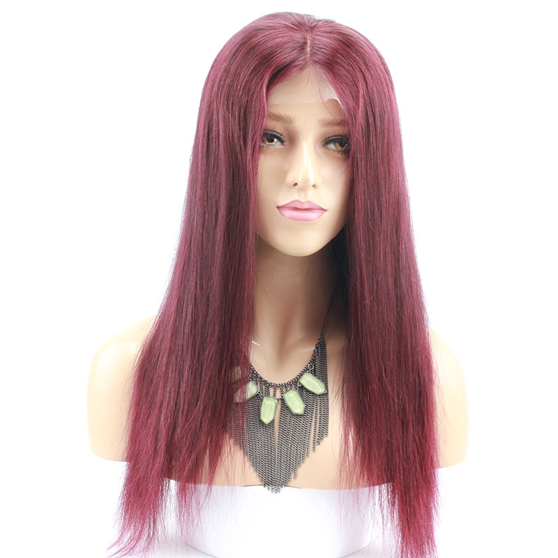 99j Ombre Color Straight Human Hair Brazilian Human Hair with Baby Hair Lace Wig for Black Women - Image 2