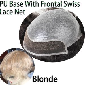 Hairpieces Replacement System For Men Swiss Lace Net With Half Pu Around Hair 100% European Remy Human Hair 10x8 - Image 30