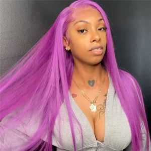 Purple Burgundy Lace Front Wig Straight Indian Remy Hair Pink Ombre Blonde Highlgiht Wig Transparent Lace Wigs For Women 150% - Image 3