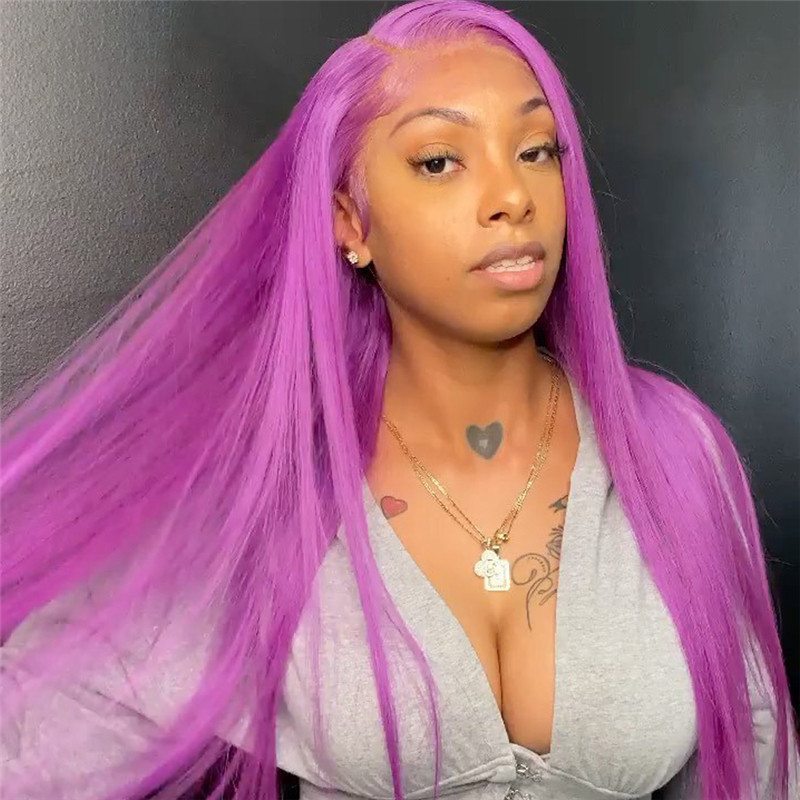 Purple Burgundy Lace Front Wig Straight Indian Remy Hair Pink Ombre Blonde Highlgiht Wig Transparent Lace Wigs For Women 150% - Image 3