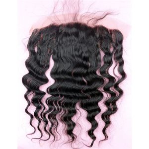 Free Part Loose Wave Lace Frontal Closure 13x4 Ear to Ear Indian Human Hair Extensions with Baby Hair Bleached Knots Natural Color - Image 3