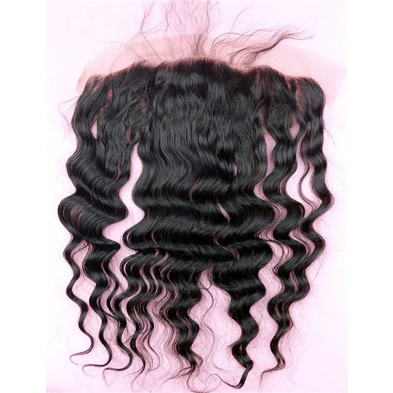 Free Part Loose Wave Lace Frontal Closure 13x4 Ear to Ear Indian Human Hair Extensions with Baby Hair Bleached Knots Natural Color - Image 3