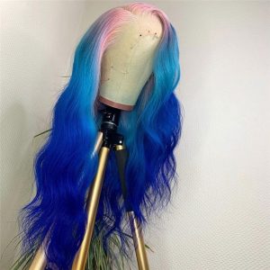 Body Wave Pink Lace Front Human Hair Wigs Brazilian Remy Highlight Colored Lace Front Wigs Ombre Blue Human Hair Lace Wig 150% - Image 3