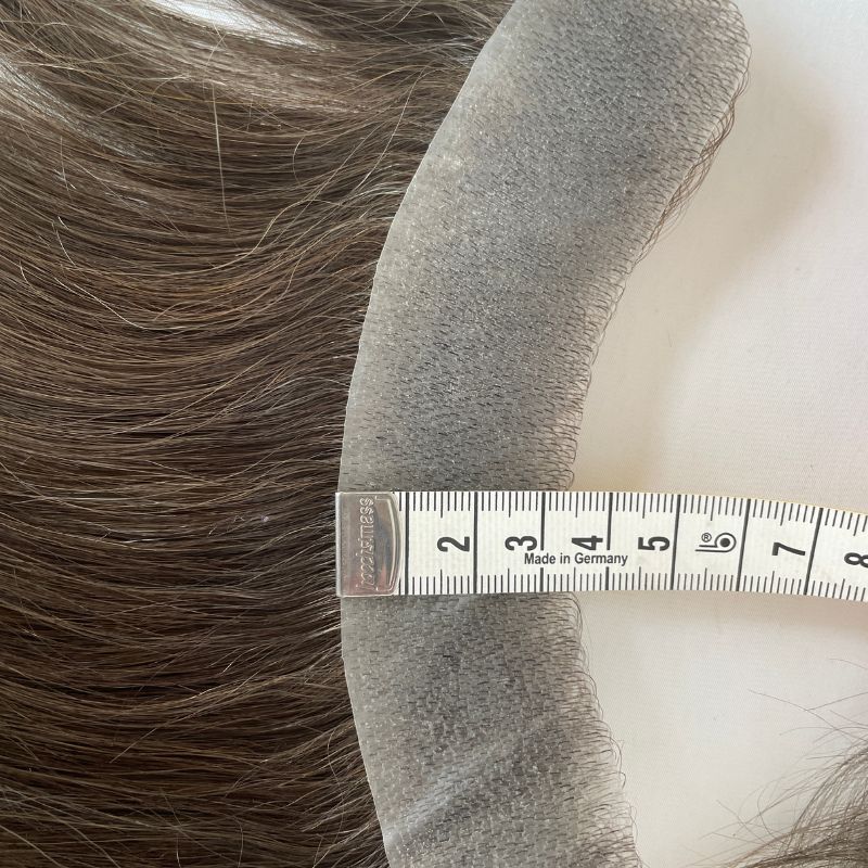 Men's V Loop Frontal Toupee PU Human Hair Hairline 100% Real Human Hair Male Replacement 4# Brown Color - Image 5