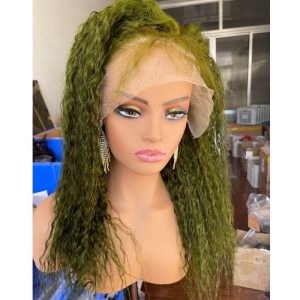 Transparent Lace Dark Green Wig Deep Curly Brazilian Hair Wigs For Women Wig Green Glueless Lace Front Human Hair Wigs - Image 4