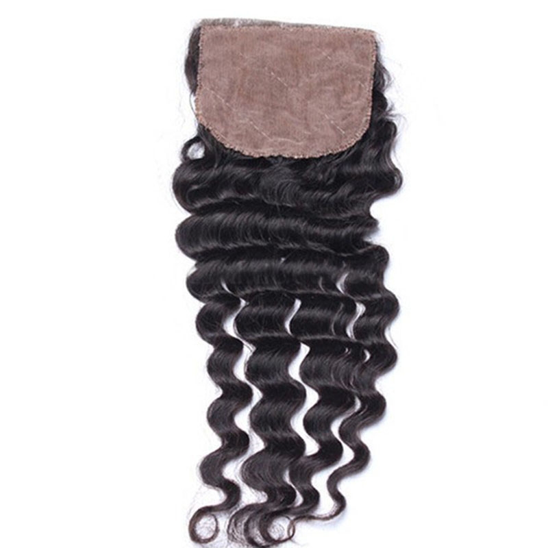 Remy Hair Silk Base Lace Closure Deep Wave Brazilian Hair Piece 4x4inches Natural Color - Image 5