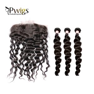 Alternative view of Brazilian Remy Hair Bundles With Frontal Loose Deep Wave 3 Bundles With 13x6 Lace Frontal Closure Human Hair