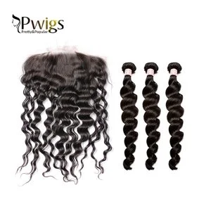 Alternative view of Brazilian Remy Hair Bundles With Frontal Loose Deep Wave 3 Bundles With 13x6 Lace Frontal Closure Human Hair