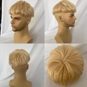 Cut Hairstyle Human Hair Piece Wigs Toupee for Men Hair Replacement System Human Hair Toupee For Men Natural Lace Front with Skin 10x8 Straight 60# Platinum Blonde Color