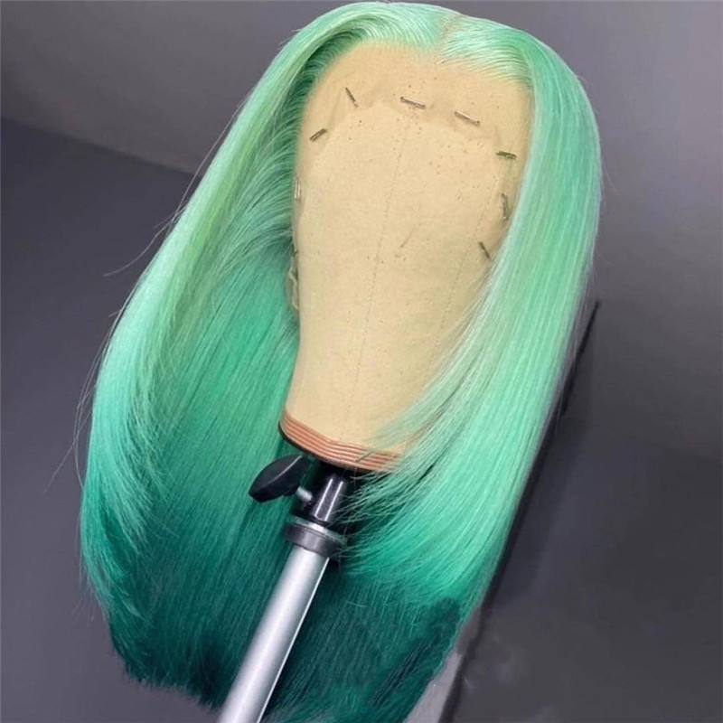 Straight Orange Ombre Colored Human Hair Wigs Bleached Knots Human Hair Wigs Brazilian Green Ombre Lace Front Wig Pre Plucked - Image 4