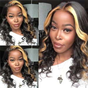Skunk Stripe Lace Wigs Body Wave Lace Front Wig Peruvian Remy Hair Bob Wig 1B #27 Honey Blonde Colored Human Hair Wigs For Women Highlight Closure Wig - Image 4