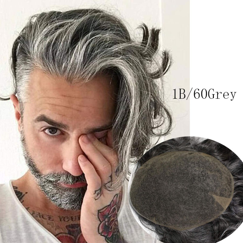 Pwigs Hairpiece Full French Lace Mens Toupee Bleached Knots Men Toupee Human Hair Wig Indian Remy Hair System Breathable 8x10 Toupee 18# Color - Image 6