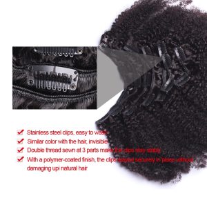 Clip In Human Hair Extensions 4B 4C Afro Kinky Curly Brazilian Non Remy Hair Full Head 7 Pcs Natural Color Hair - Image 5