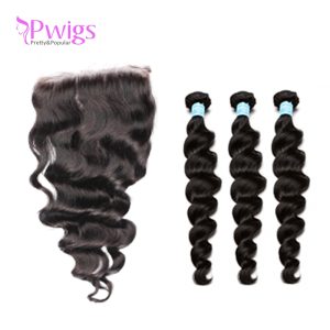 Alternative view of Loose Wave 5x5 Lace Closure With Baby Hair With Bundles Brazilian Remy Hair Human Hair Closure