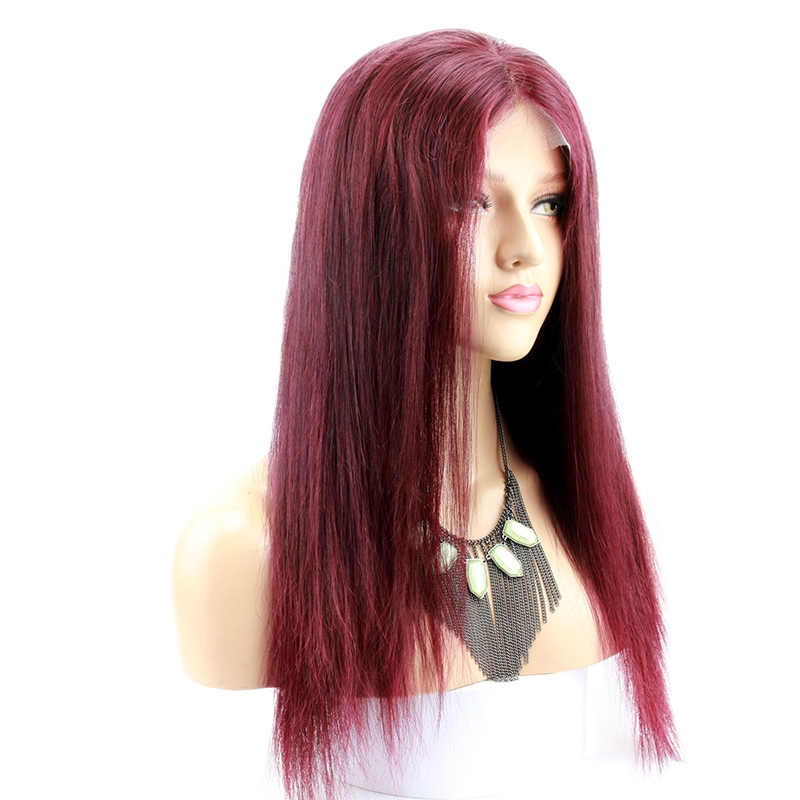 Color 99j Brazilian Straight Human Hair Wigs with Baby Hair Lace Wig for Black Women