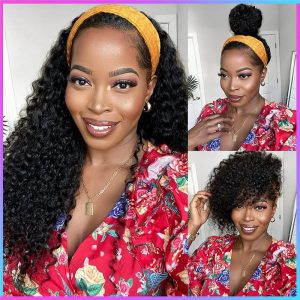 Alternative view of Headband Wig Human Hair Curly Headband Wigs for Black Women 150% Density Brazilian Virgin Human Hair Headband Wig Curly Headband Wig