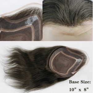 Long Human Hair Toupee for Men 12inch 10x8 Hairpieces Human Hair Mens Toupee Mono Net with PU around Natural Black Color Men Wigs - Image 14