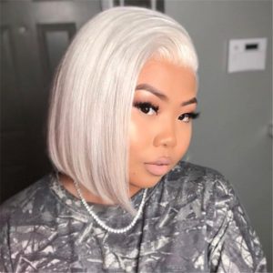 Human Hair Lace Front Bob Wig Ice Blonde Straight Style