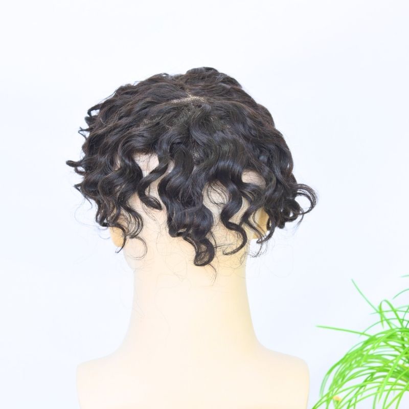 ?Swiss Full Lace Men’s Toupee European Human Hair Replacement System for Men Hairpiece ?Loose Curly #1B Black Color 10x8 inch ? - Image 6