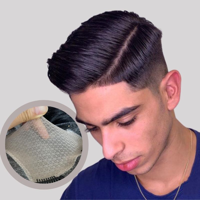 Pwigs Toupee For Men Silk Base Toupee Real Human Hair Replacement System For Men Hair pieces Natural Hairline Clip in Crown 1B Color
