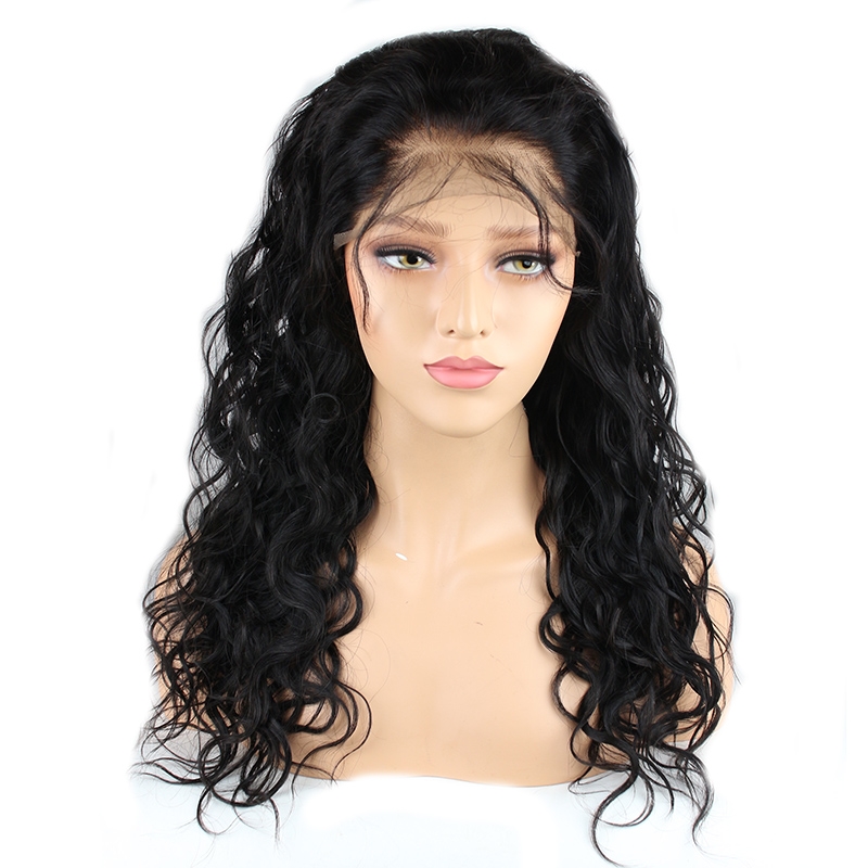 Lace Front Wigs Online 22 inch Natural Black Loose Wave Brazilian Hair Natural Human Hair Wig with Baby Hair Bleached Knots