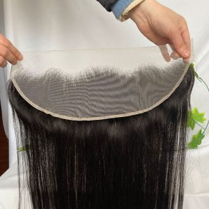 13x4 HD Transparent Lace Frontal Brazilian Remy Hair Straight Nature Color with Bleached Knots - Image 5