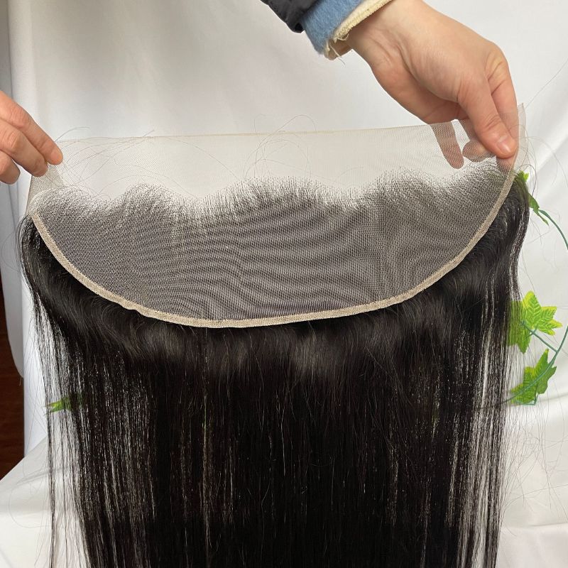 13x4 HD Transparent Lace Frontal Brazilian Remy Hair Straight Nature Color with Bleached Knots - Image 5