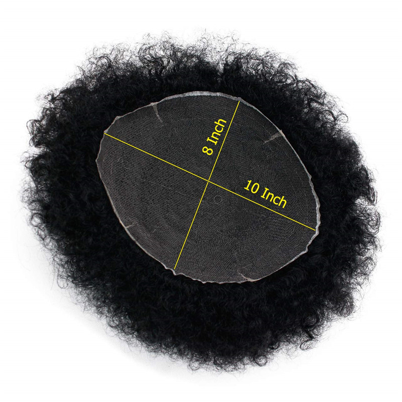 Human Hair Afro Curly Mens Toupee Hairpiece Wig Mono Base with Hard PU Reforced Color #1B Black 8x10 Men's Toupee Kinky Curly - Image 21