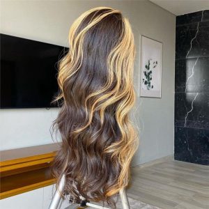 150% Density Wavy Wig Lace Front Human Hair Wigs Brazilian Remy Hair #27 Honey Blonde Highlight Wigs For Women 8-26inch - Image 3