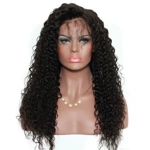 Curly Lace Front Wig 250% Density With Babay Hair Around Bleached Knots 8A Grade Natural Color Deep Curly Human Hair Natural Color Unprocessed