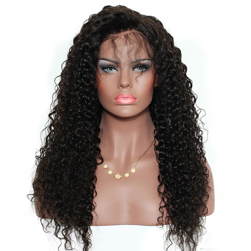 Curly Lace Front Wig 250% Density With Babay Hair Around Bleached Knots 8A Grade Natural Color Deep Curly Human Hair Natural Color Unprocessed
